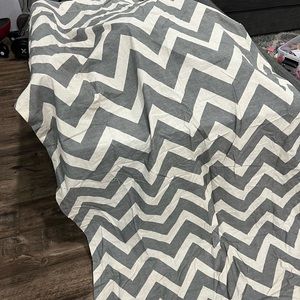 Two Gray and cream chevron curtains approx 40x80
